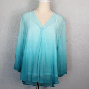 Liz Claiborne Blue Sheer V-Neck Blouse with Camisole Size PXL